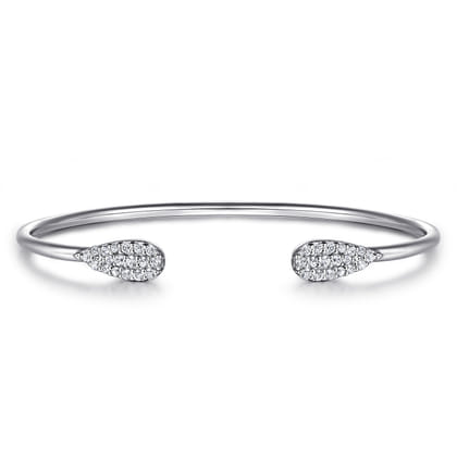 Sterling Silver Teardrop White Sapphire Pave Split Bangle