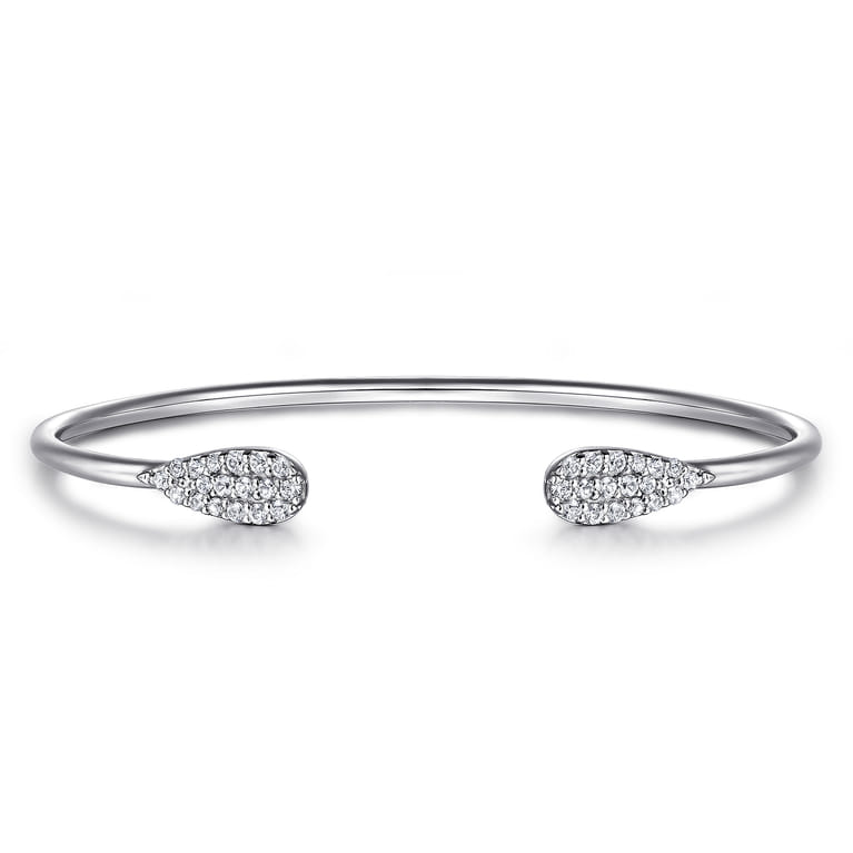 Sterling Silver Teardrop White Sapphire Pave Split Bangle - Shot 1