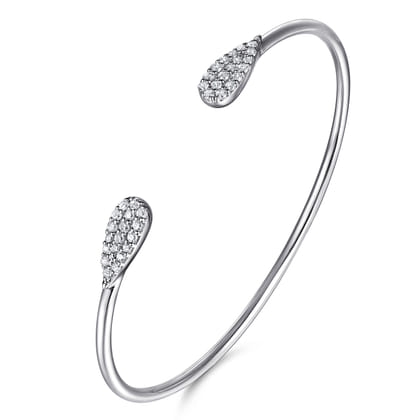 Sterling Silver Teardrop White Sapphire Pave Split Bangle