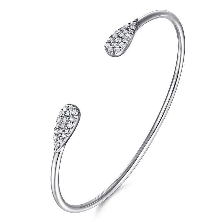 Sterling Silver Teardrop White Sapphire Pave Split Bangle - Shot 2