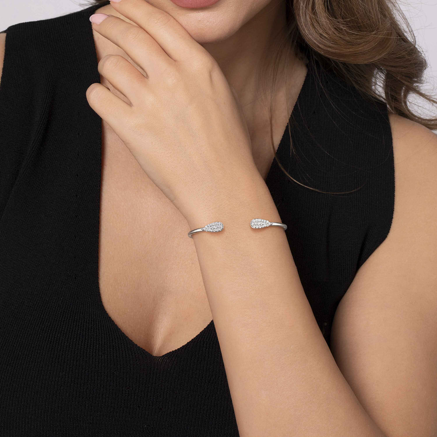 Sterling Silver Teardrop White Sapphire Pave Split Bangle - Shot 4