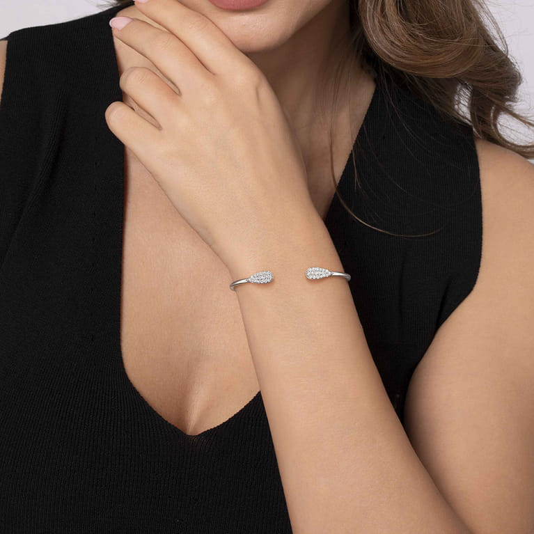 Sterling Silver Teardrop White Sapphire Pave Split Bangle - Shot 4