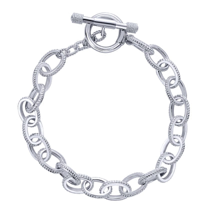 Sterling Silver Textured Link Toggle Bracelet