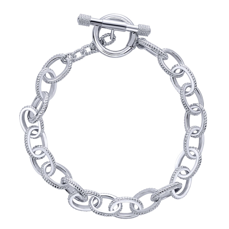 Sterling Silver Textured Link Toggle Bracelet - Shot 1