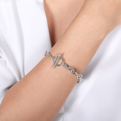 Sterling Silver Textured Link Toggle Bracelet