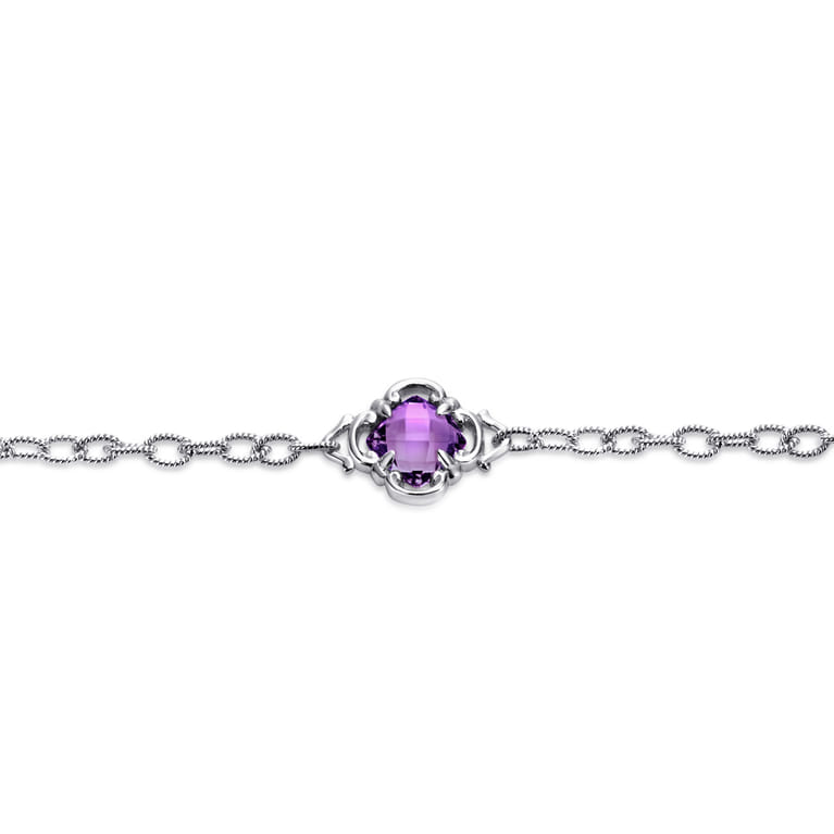 Sterling Silver Toggle Bracelet with Amethyst Clover Stations - Shot 2