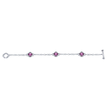 Sterling Silver Toggle Bracelet with Amethyst Clover Stations