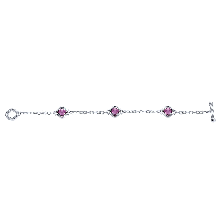 Sterling Silver Toggle Bracelet with Amethyst Clover Stations