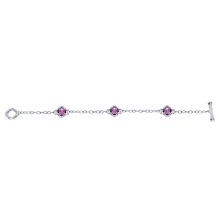 Sterling Silver Toggle Bracelet with Amethyst Clover Stations - Shot 3