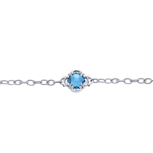 Sterling Silver Toggle Bracelet with Blue Topaz Clover Stations
