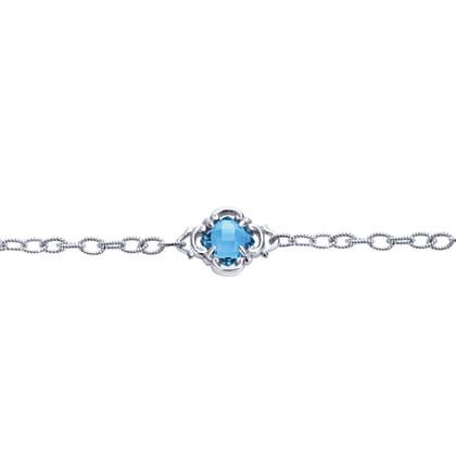 Sterling Silver Toggle Bracelet with Blue Topaz Clover Stations