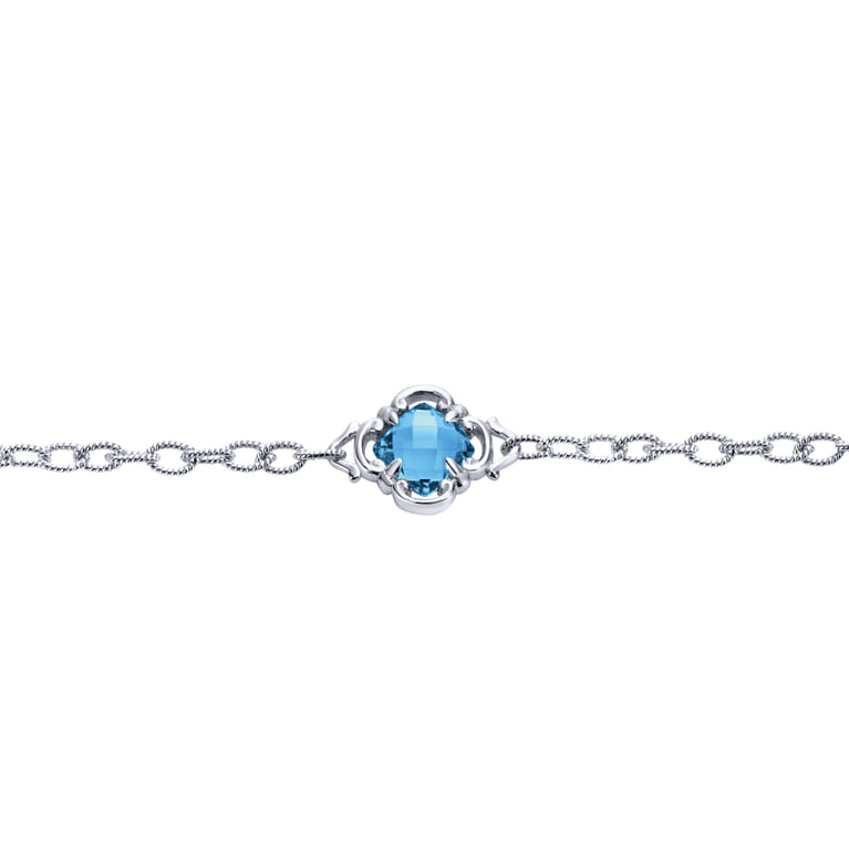 Sterling Silver Toggle Bracelet with Blue Topaz Clover Stations - Shot 2
