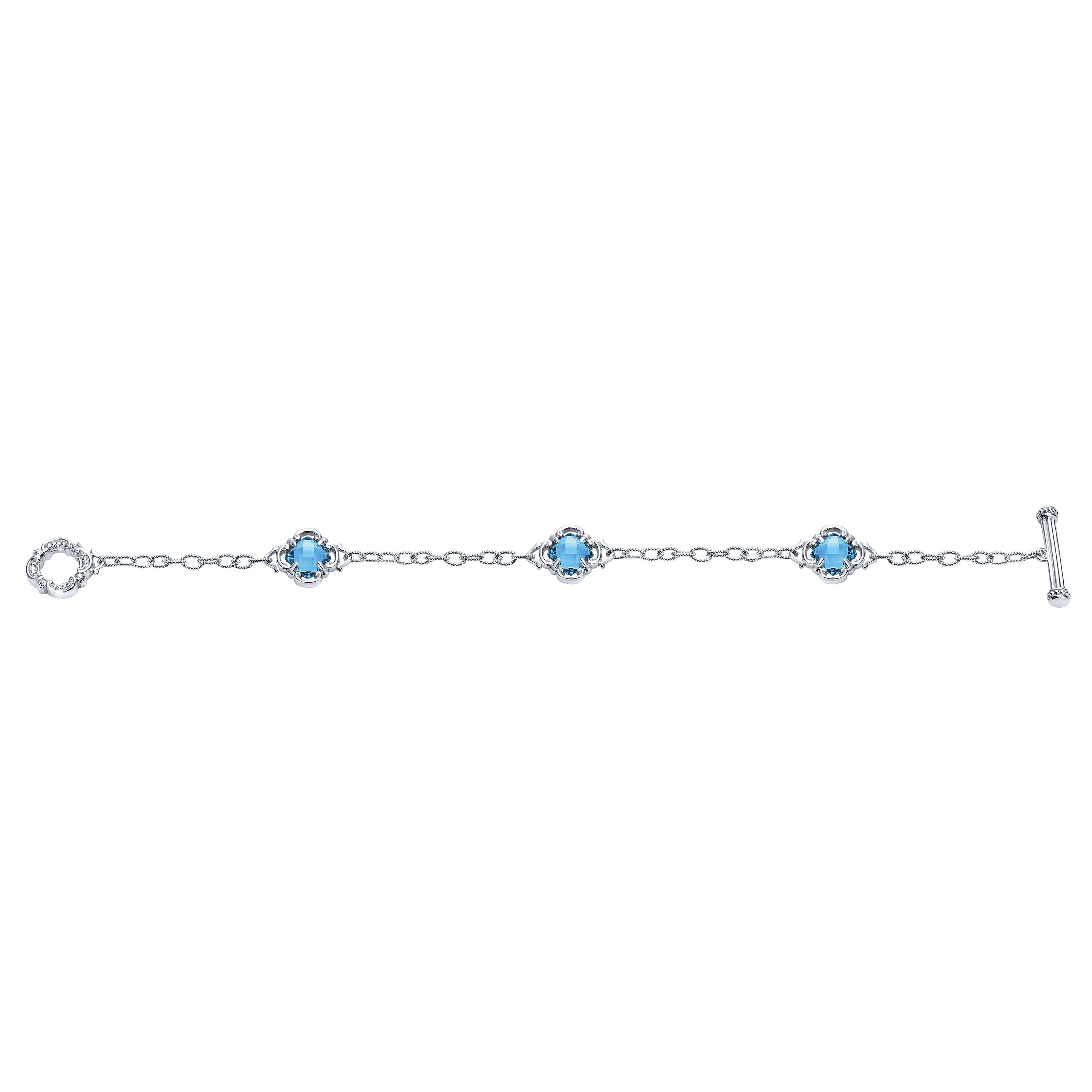 ★tow tow archive★ New Ethnic Wave Bracelet Blue TBH42ABTB0 Sterling Silver Toggle Bracelet with Blue Topaz Clover