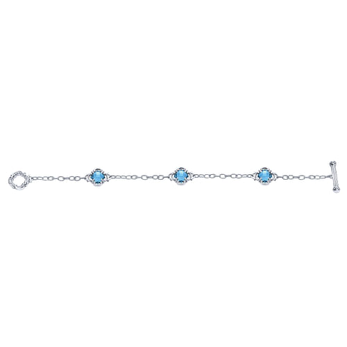 Sterling Silver Toggle Bracelet with Blue Topaz Clover Stations - Shot 3