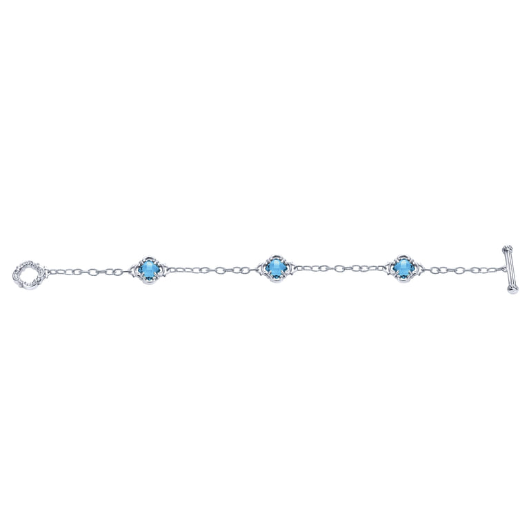 Sterling Silver Toggle Bracelet with Blue Topaz Clover Stations - Shot 3