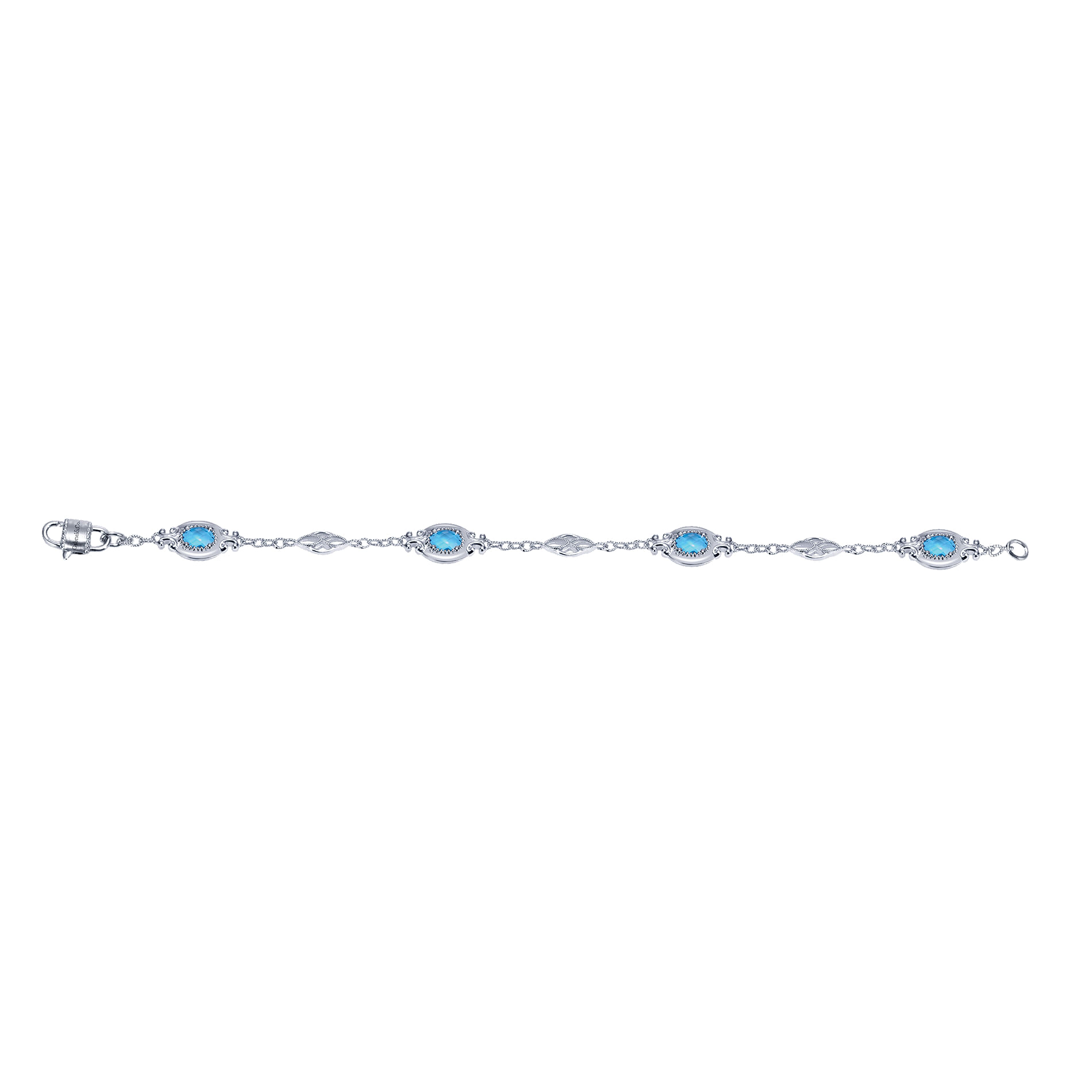 Sterling Silver Twisted Chain Bracelet with Oval Blue Topaz Stations