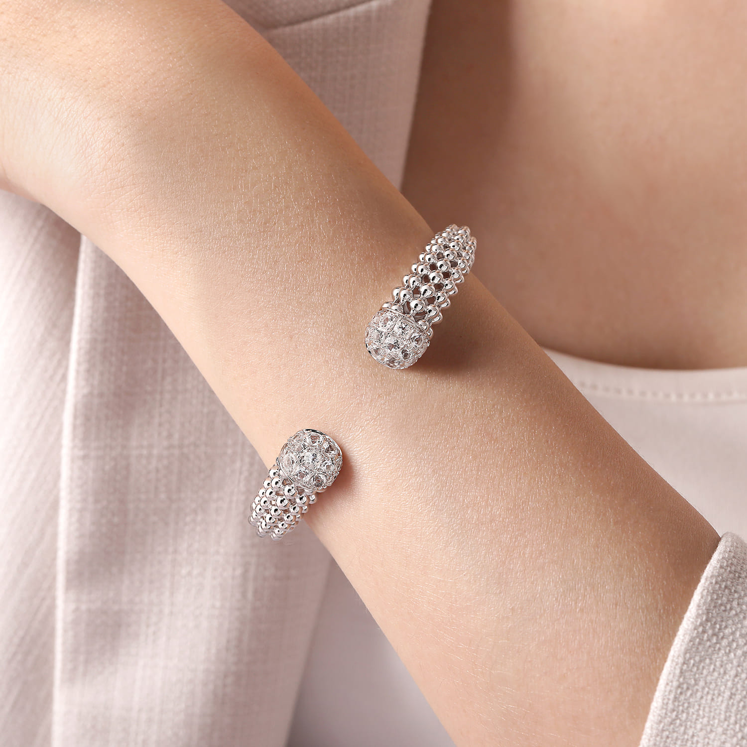 Sterling Silver White Sapphire Bujukan Bangle - Shot 4