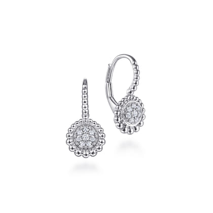 Sterling Silver White Sapphire Pave Center and Bujukan Frame Leverback Earrings