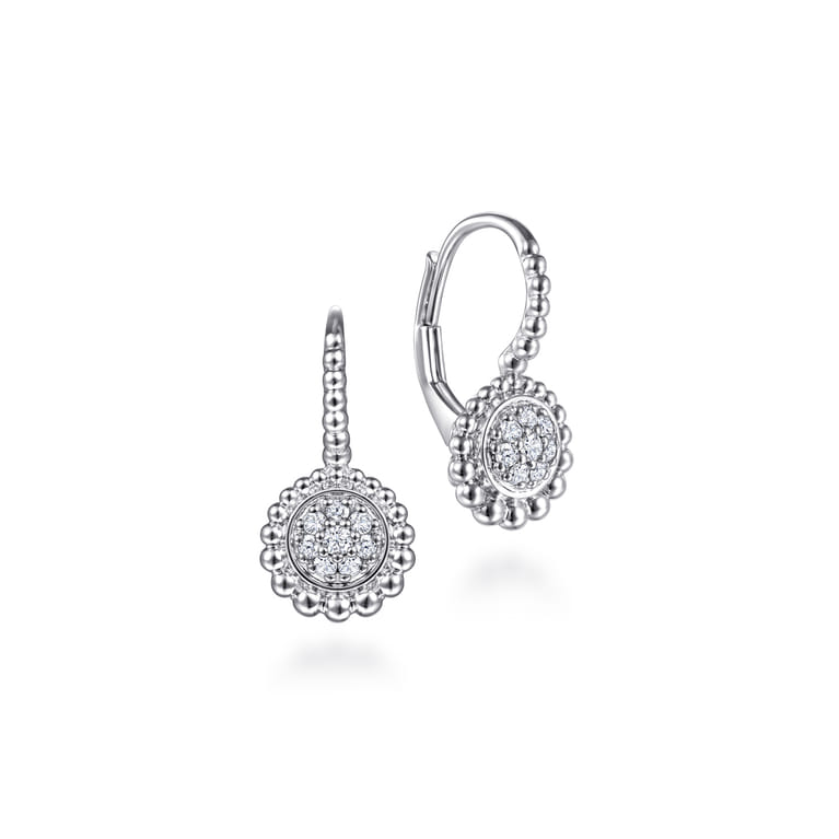 Sterling Silver White Sapphire Pave Center and Bujukan Frame Leverback Earrings - 0.2 ct - Shot 1