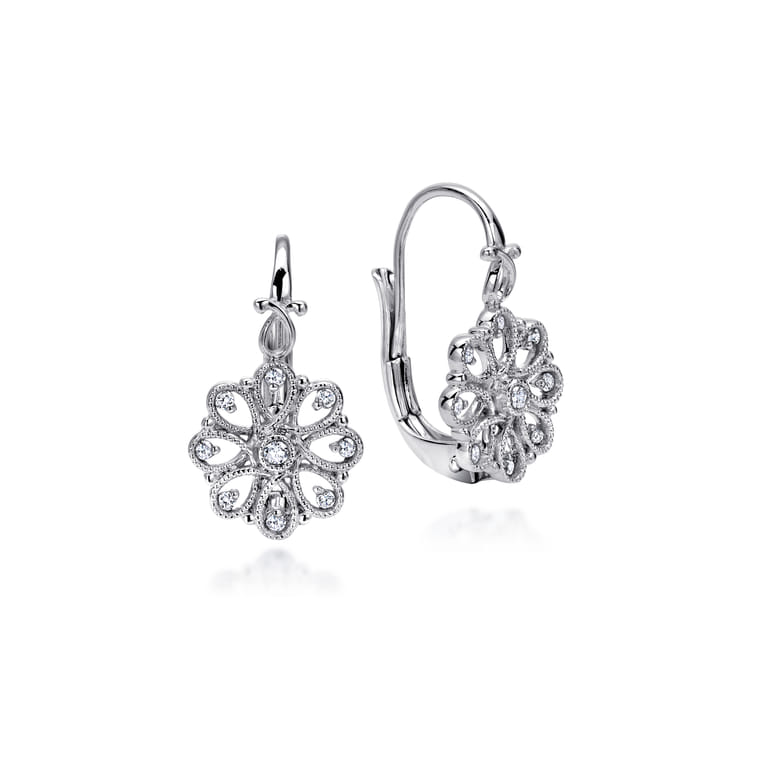 Sterling Silver White Sapphire Vintage Inspired Drop Earrings - Shot 1