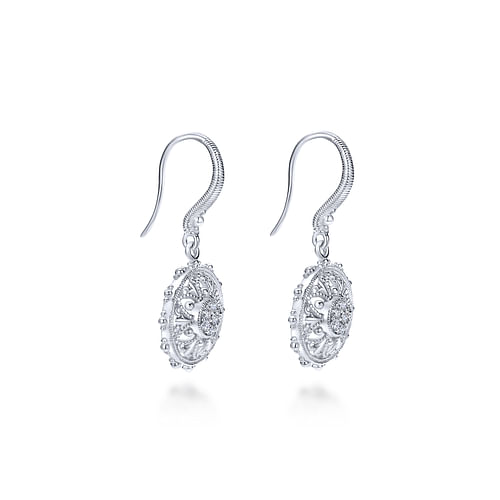 Sterling Silver White Sapphire Vintage Inspired Floral Drop Earrings - Shot 2