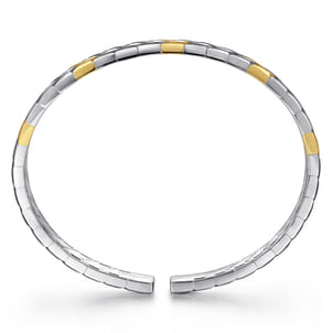 Sterling Silver and 14K Yellow Gold Open Herringbone Cuff Bangle