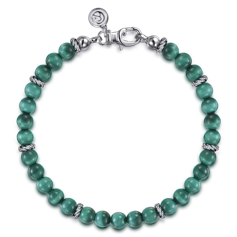 Sterling Silver and 6mm Malachite Beaded Bracelet - Shot 1