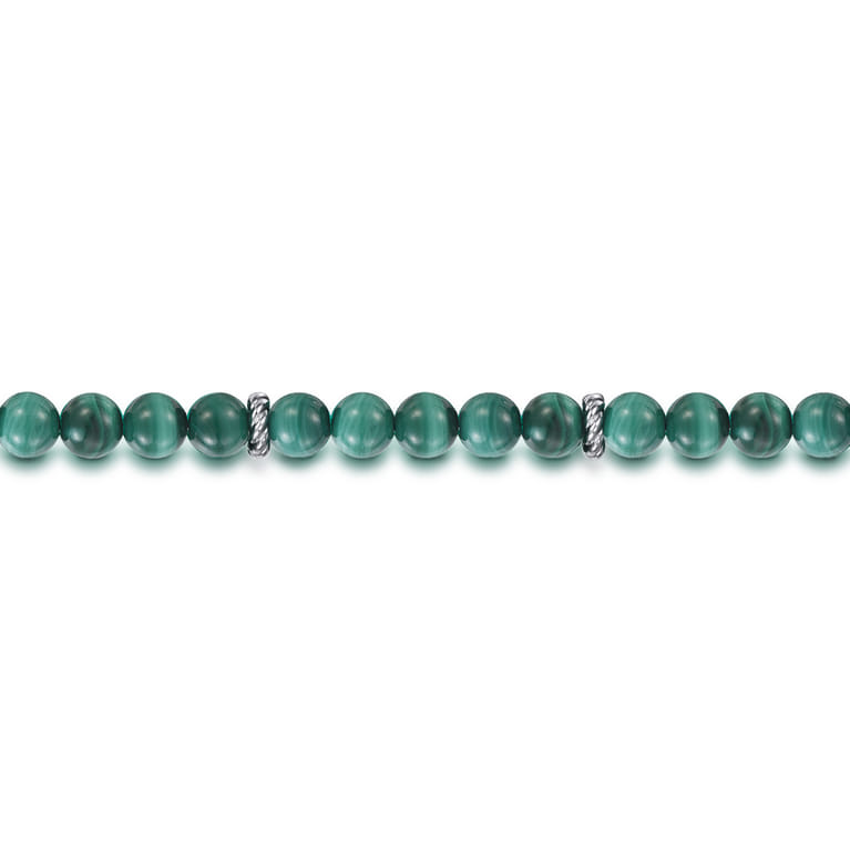 Sterling Silver and 6mm Malachite Beaded Bracelet - Shot 2