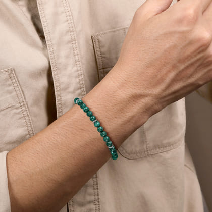 Sterling Silver and 6mm Malachite Beaded Bracelet