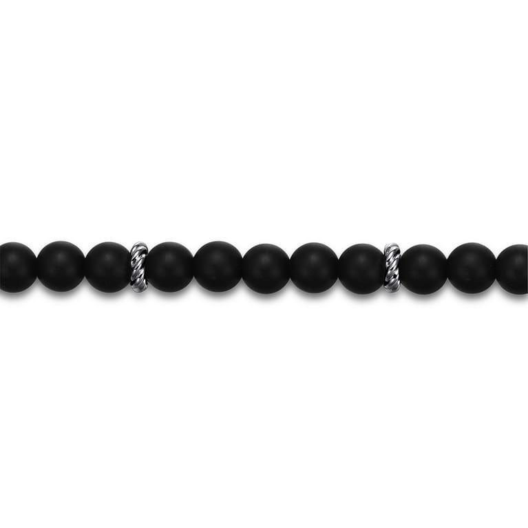 Sterling Silver and 6mm Matte Onyx Beaded Bracelet - Shot 2