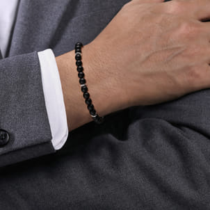 Sterling Silver and 6mm Matte Onyx Beaded Bracelet