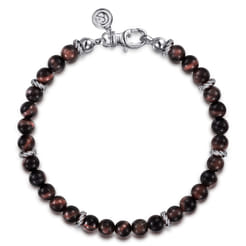 Sterling Silver and 6mm Tiger Eye Beaded Bracelet