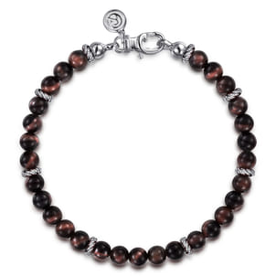 Sterling Silver and 6mm Tiger Eye Beaded Bracelet