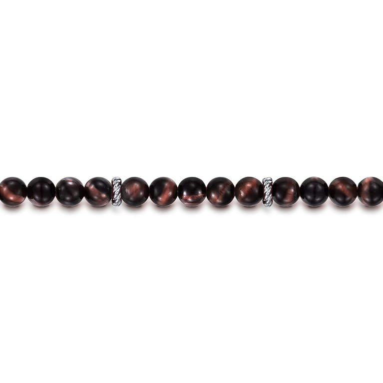 Sterling Silver and 6mm Tiger Eye Beaded Bracelet - Shot 2