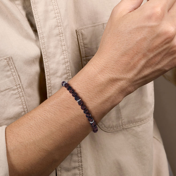 Sterling Silver and 6mm Tiger Eye Beaded Bracelet