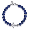 Sterling Silver and 8mm Lapis Beaded Bracelet with Anchor