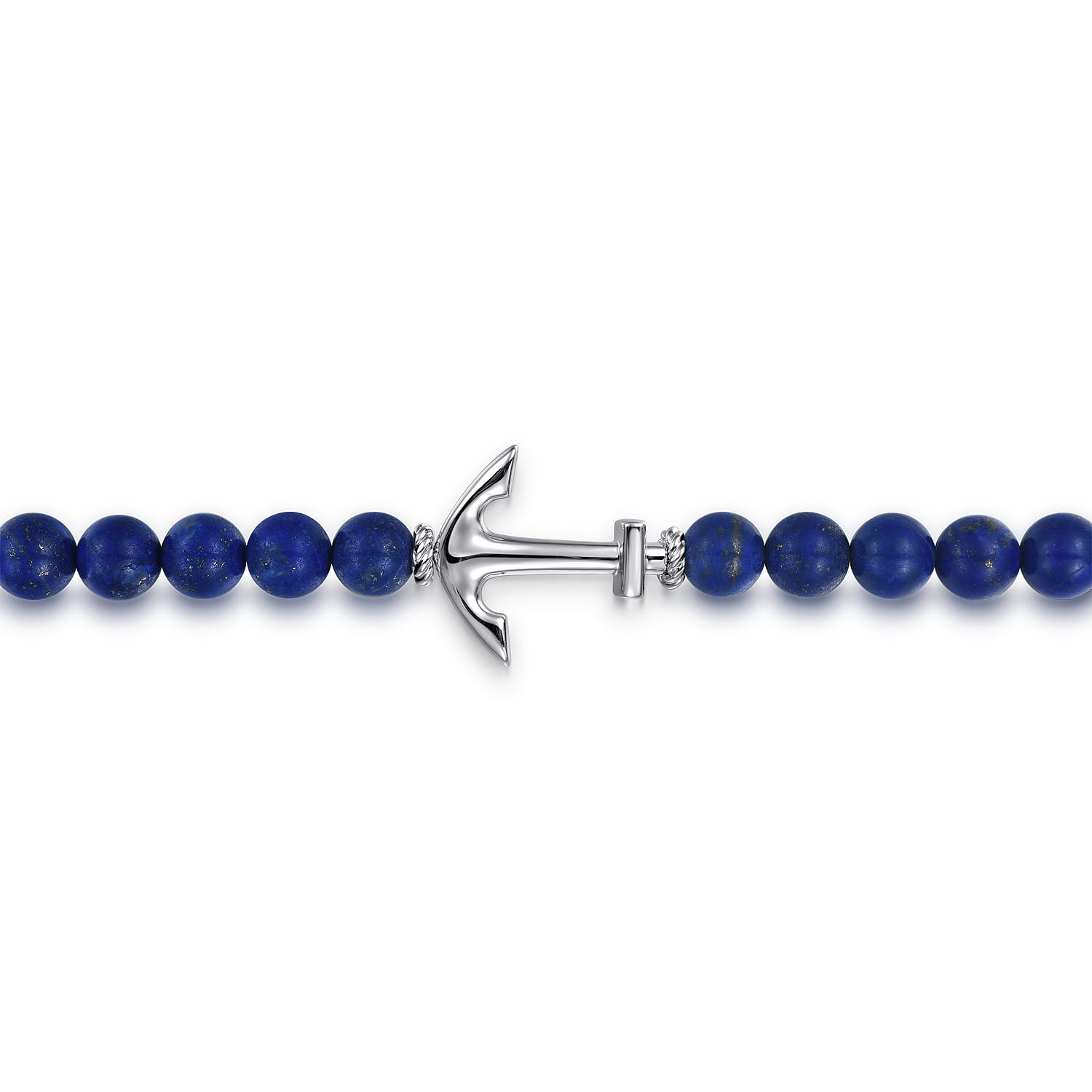 Sterling Silver and 8mm Lapis Beaded Bracelet with Anchor - Shot 2