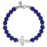 Sterling Silver and 8mm Lapis Beaded Bracelet with Cross