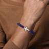 Sterling Silver and 8mm Lapis Beaded Bracelet with Cross