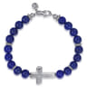 Sterling Silver and 8mm Lapis Beaded Bracelet with Cross