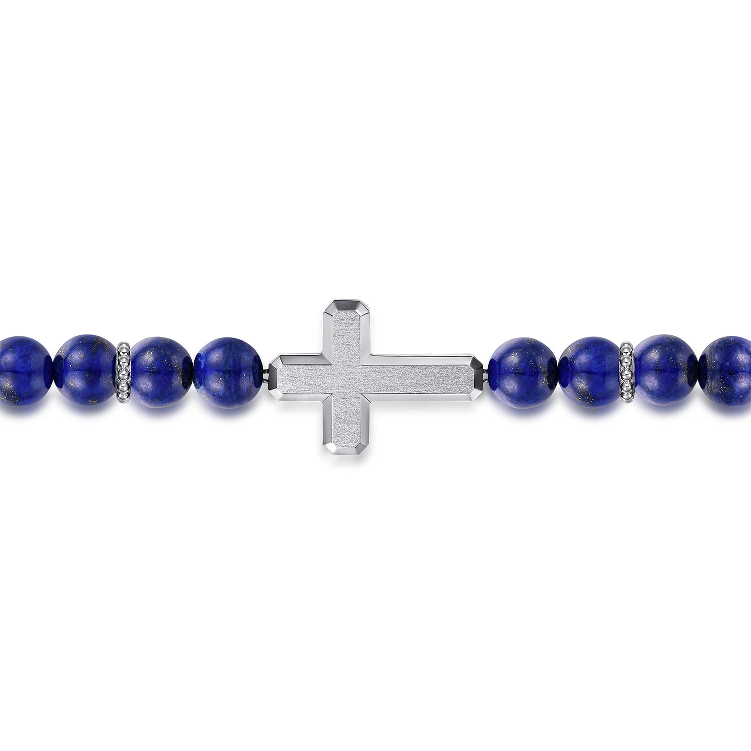 Sterling Silver and 8mm Lapis Beaded Bracelet with Cross - Shot 2