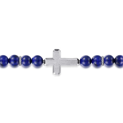 Sterling Silver and 8mm Lapis Beaded Bracelet with Cross