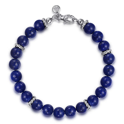 Sterling Silver and 8mm Lapis Beaded Bracelet