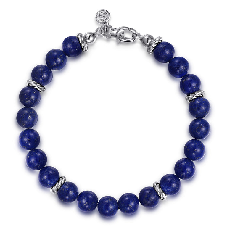 Sterling Silver and 8mm Lapis Beaded Bracelet - Shot 1