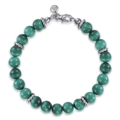 Sterling Silver and 8mm Malachite Beaded Bracelet