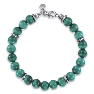Sterling Silver and 8mm Malachite Beaded Bracelet