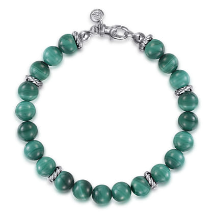 Sterling Silver and 8mm Malachite Beaded Bracelet
