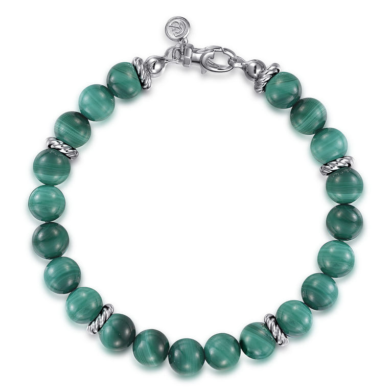 Sterling Silver and 8mm Malachite Beaded Bracelet - Shot 1