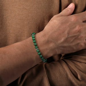 Sterling Silver and 8mm Malachite Beaded Bracelet