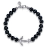 Sterling Silver and 8mm Onyx Beaded Bracelet with Anchor